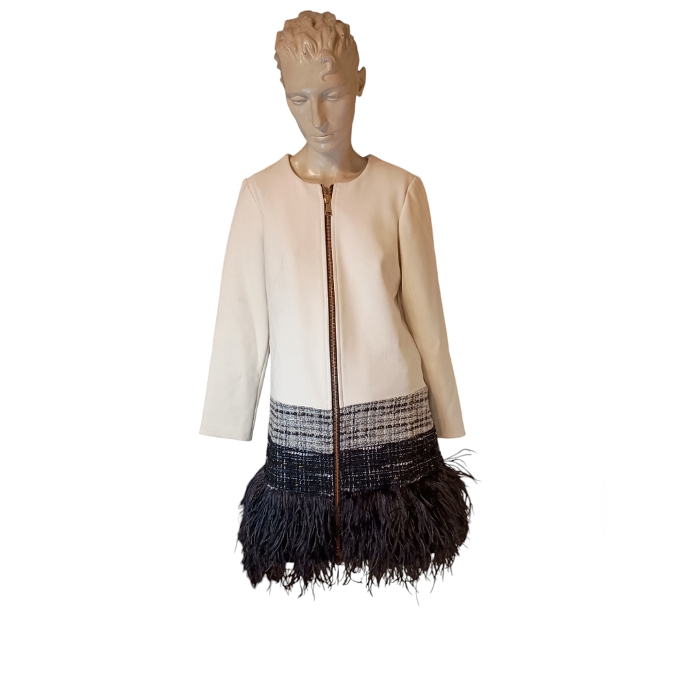 Milly ecru light coat feather trim